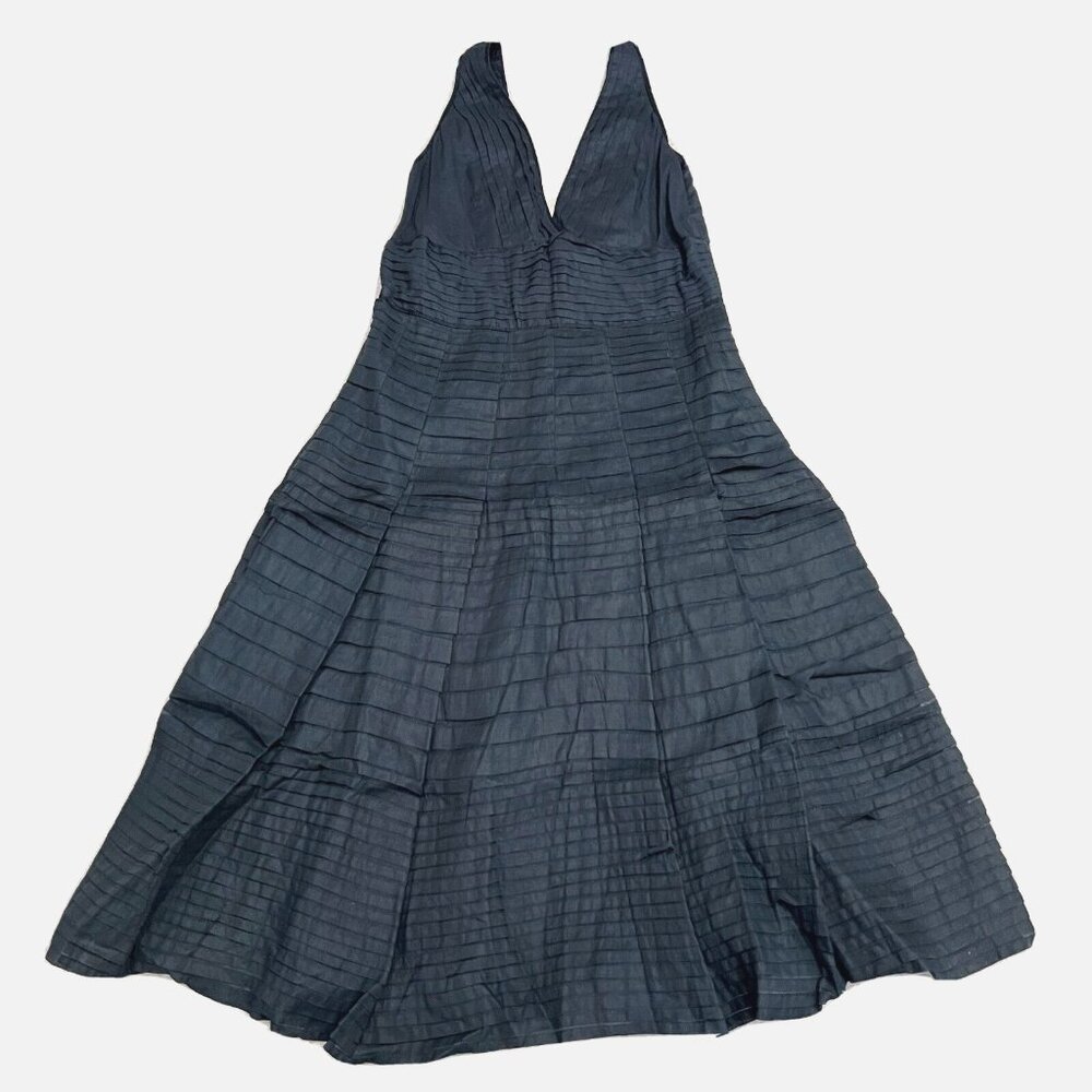 Solitaire LA Dress Womans Small Sleeveless Pleated Navy Blue Fit Flare Lined‎
